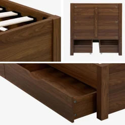 Cama com estrado de ripas e cabeceira 90x190cm + 4 gavetas