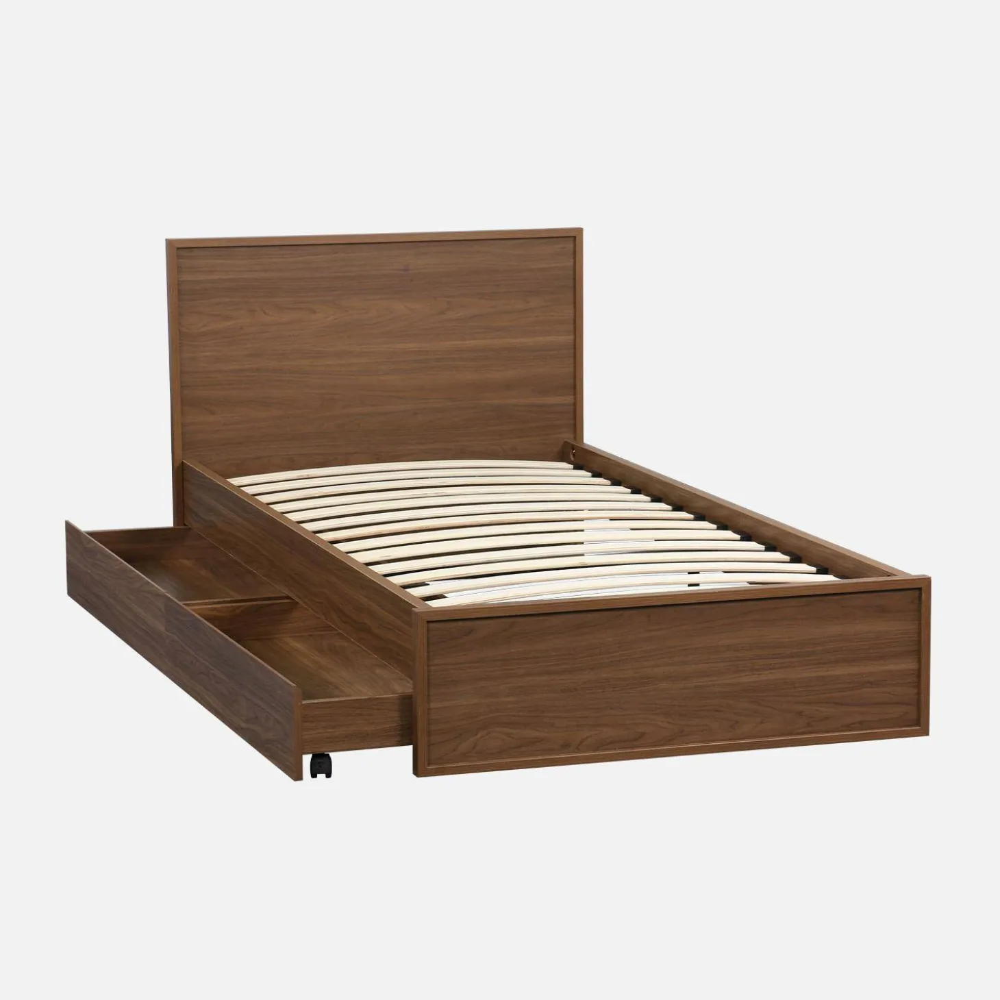 Cama com estrado de ripas e cabeceira 190cm + 2 gavetas em madeira