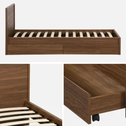 Cama com estrado de ripas e cabeceira 190cm + 2 gavetas em madeira