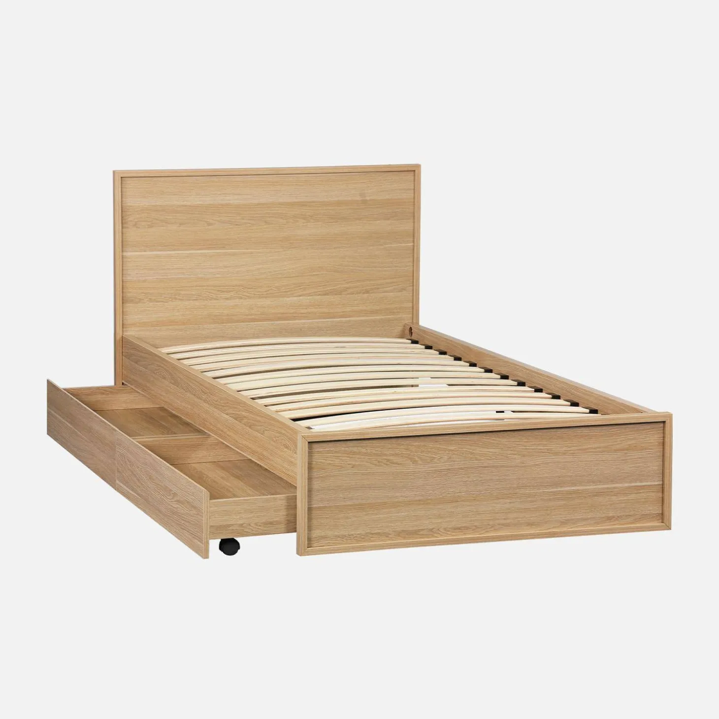 Cama com estrado de ripas e cabeceira 190cm + 2 gavetas em madeira