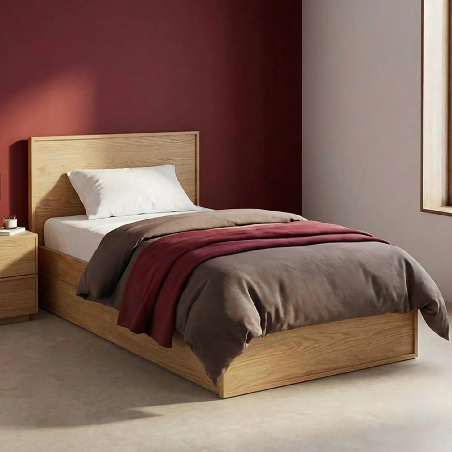 Cama com estrado de ripas e cabeceira 190cm + 2 gavetas em madeira