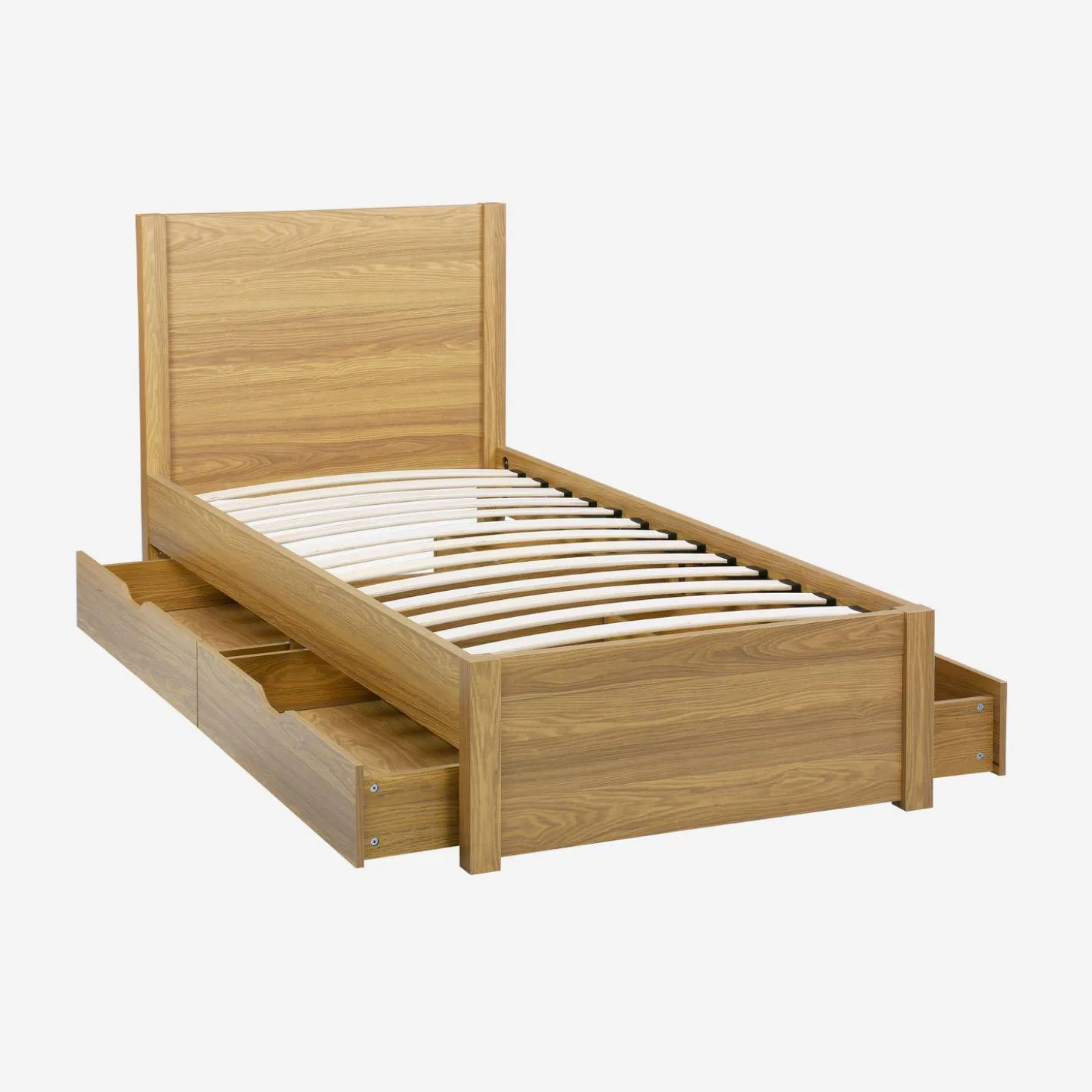 Cama com estrado de ripas e cabeceira 90x190cm + 4 gavetas