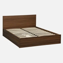 Cama com estrado de ripas e cabeceira 140x190cm + 4 gavetas decoração madeira