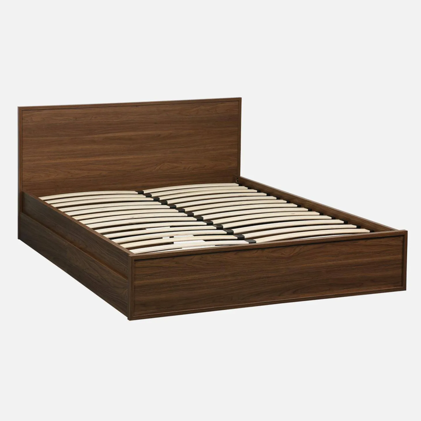 Cama com estrado de ripas e cabeceira 140x190cm + 4 gavetas decoração madeira