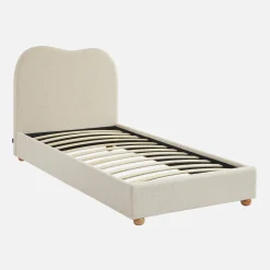 Cama com estrado de ripas e cabeceira, branca em boucle