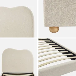 Cama com estrado de ripas e cabeceira, branca em boucle