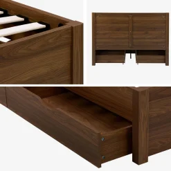 Cama com estrado de ripas e cabeceira 140x190cm + 4 gavetas