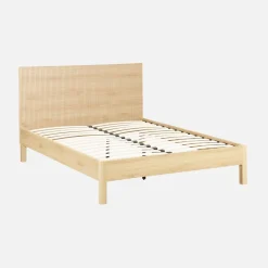Cama com estrado de ripas e cabeceira, 140x190cm decoração em madeira