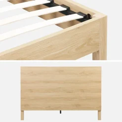 Cama com estrado de ripas e cabeceira, 140x190cm decoração em madeira