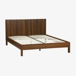 Cama com estrado de ripas e cabeceira, 160x200cm decoração em madeira