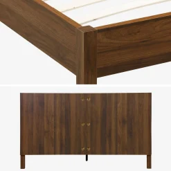 Cama com estrado de ripas e cabeceira, 160x200cm decoração em madeira