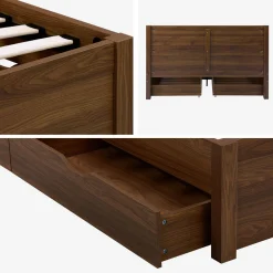 Cama com estrado de ripas e cabeceira 160x200cm + 4 gavetas