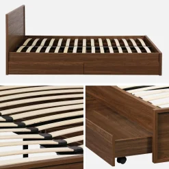 Cama com estrado de ripas e cabeceira 160x200cm + 4 gavetas em madeira