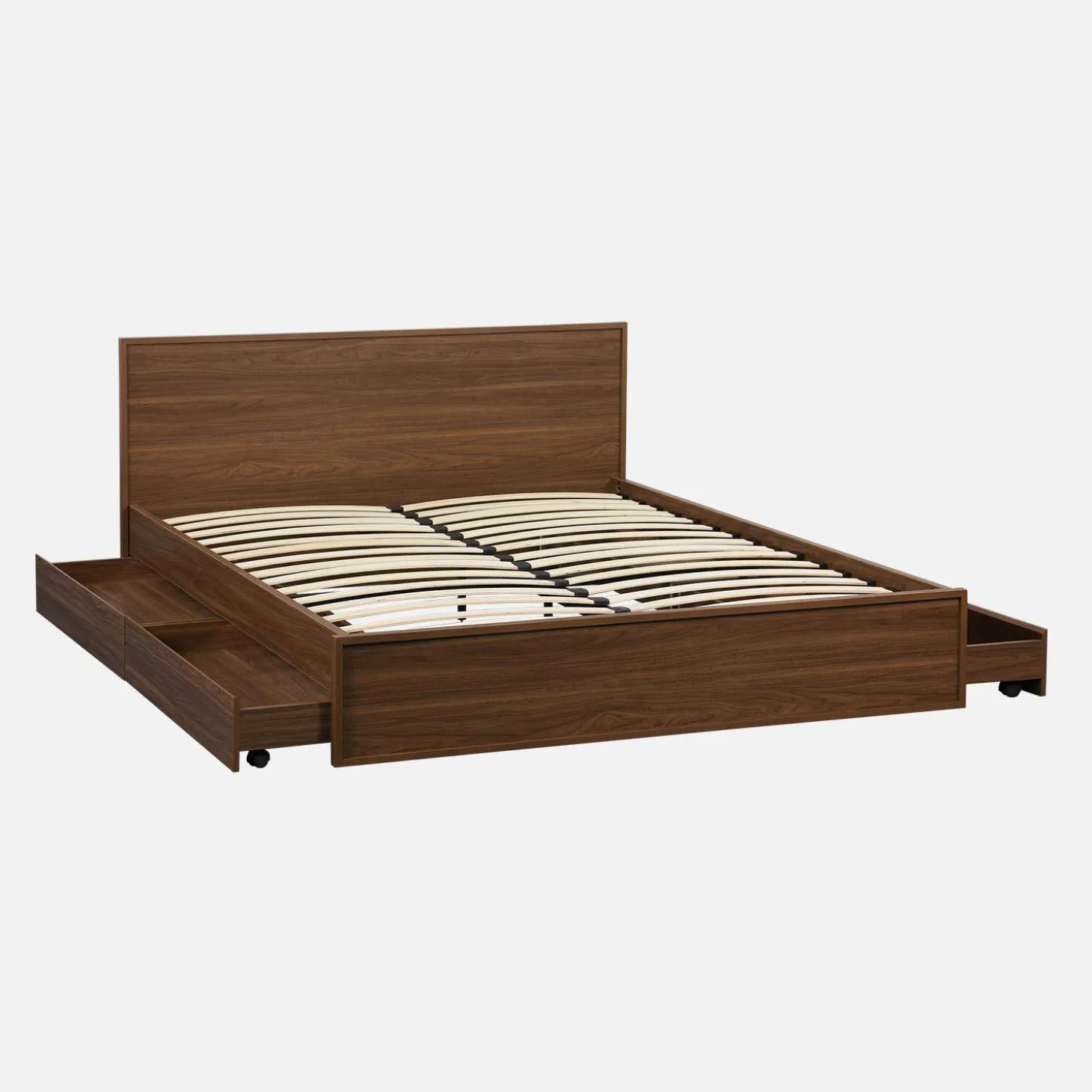 Cama com estrado de ripas e cabeceira 160x200cm + 4 gavetas em madeira