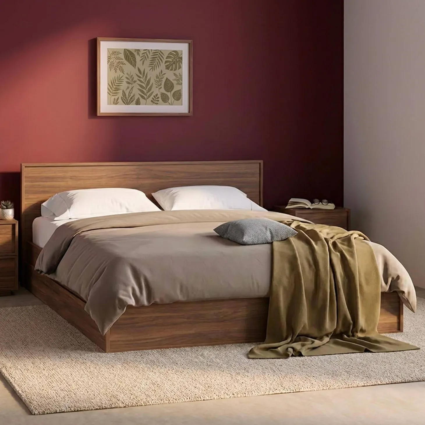 Cama com estrado de ripas e cabeceira 160x200cm + 4 gavetas em madeira