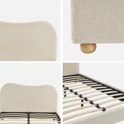 Cama com estrado de ripas e cabeceira, branca em boucle
