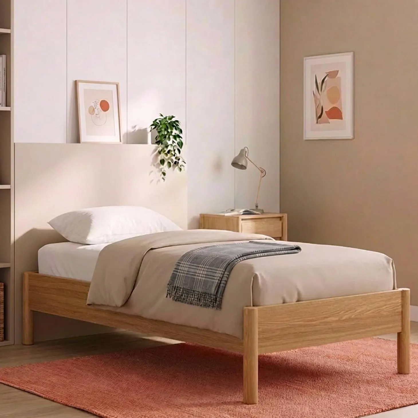 Cama com estrado de ripas 90x190cm com acabamento em madeira