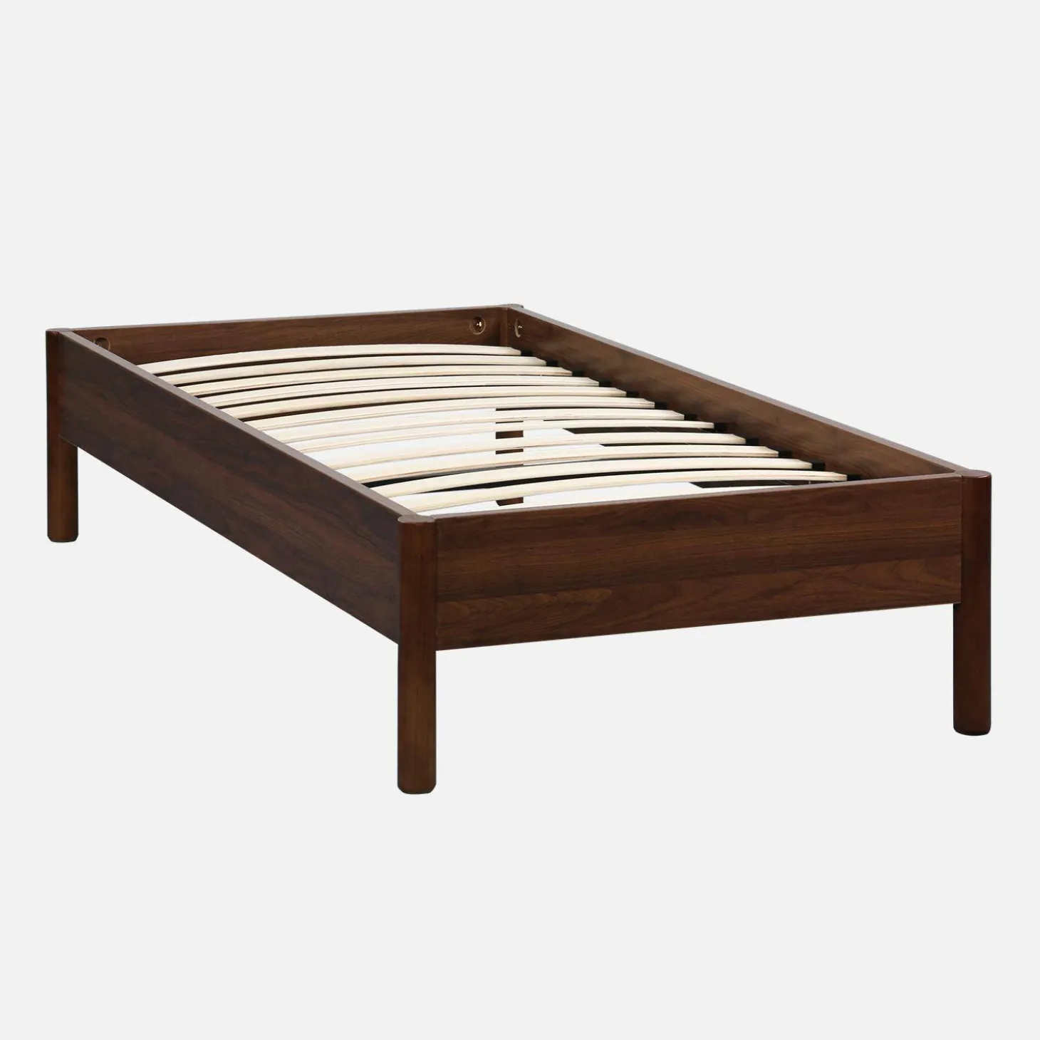 Cama com estrado de ripas 90x190cm com acabamento em madeira