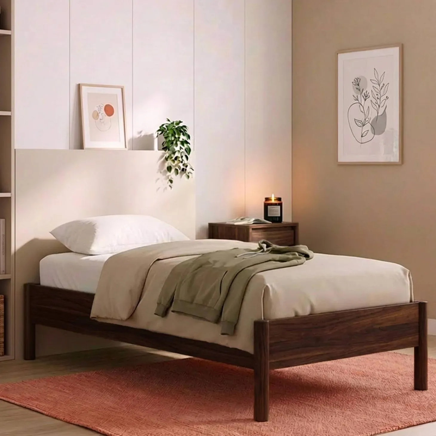 Cama com estrado de ripas 90x190cm com acabamento em madeira