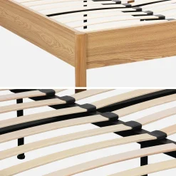 Cama com estrado de ripas 140x190cm com acabamento em madeira
