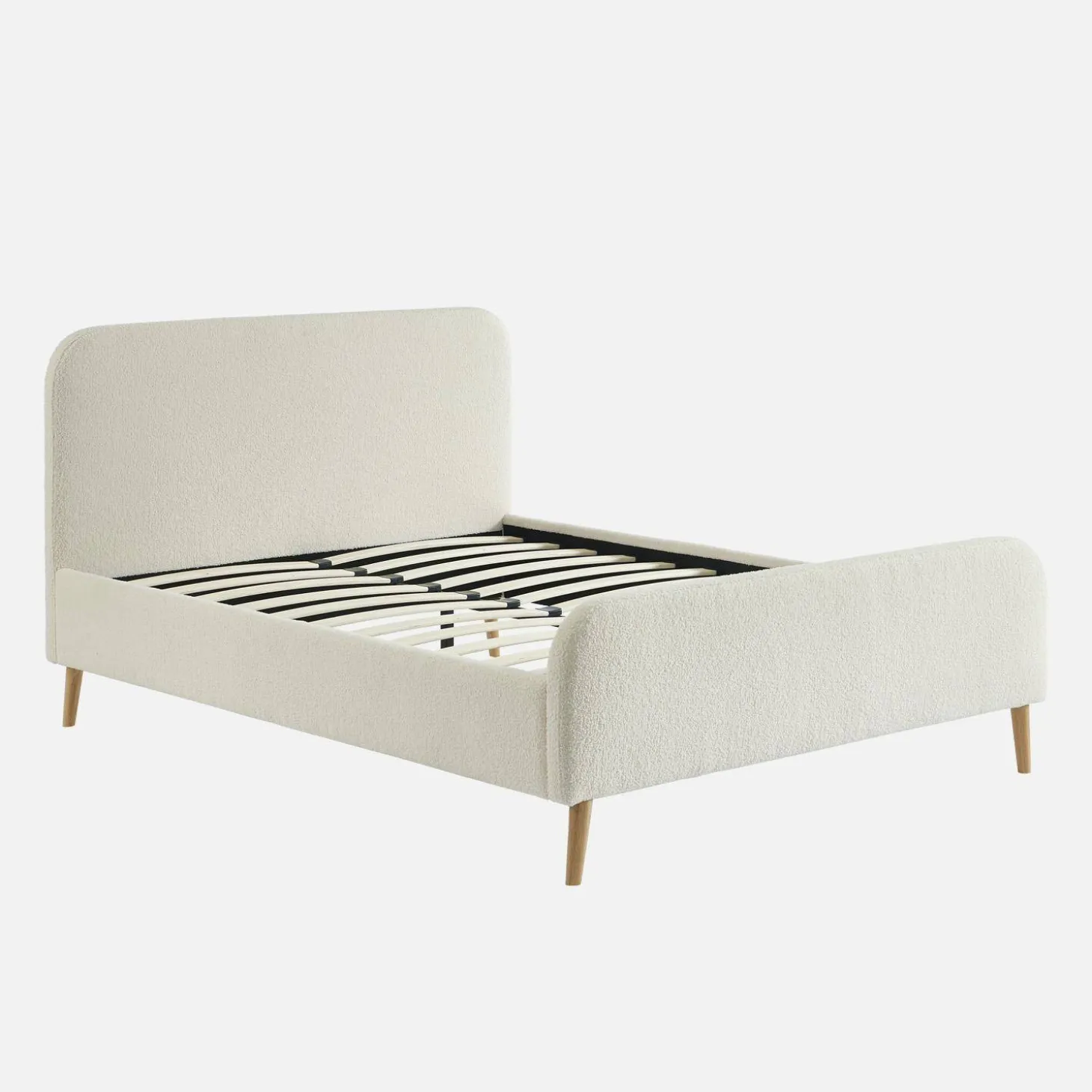 Cama com estrado e cabeceira estofada boucle, 140x190cm