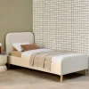 Cama com estrado e cabeceira estofada boucle, 90x190cm