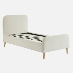 Cama com estrado e cabeceira estofada boucle, 90x190cm