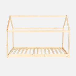 Cama de cabana para crianças em pinho natural