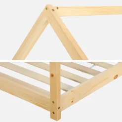 Cama de cabana para crianças em pinho natural