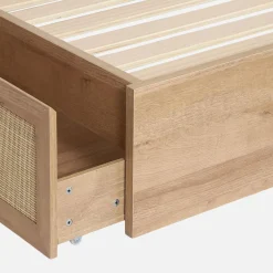 Cama de casal boêmia com estrado de ripas e cabeceira, 140x190cm + 4 gavetas