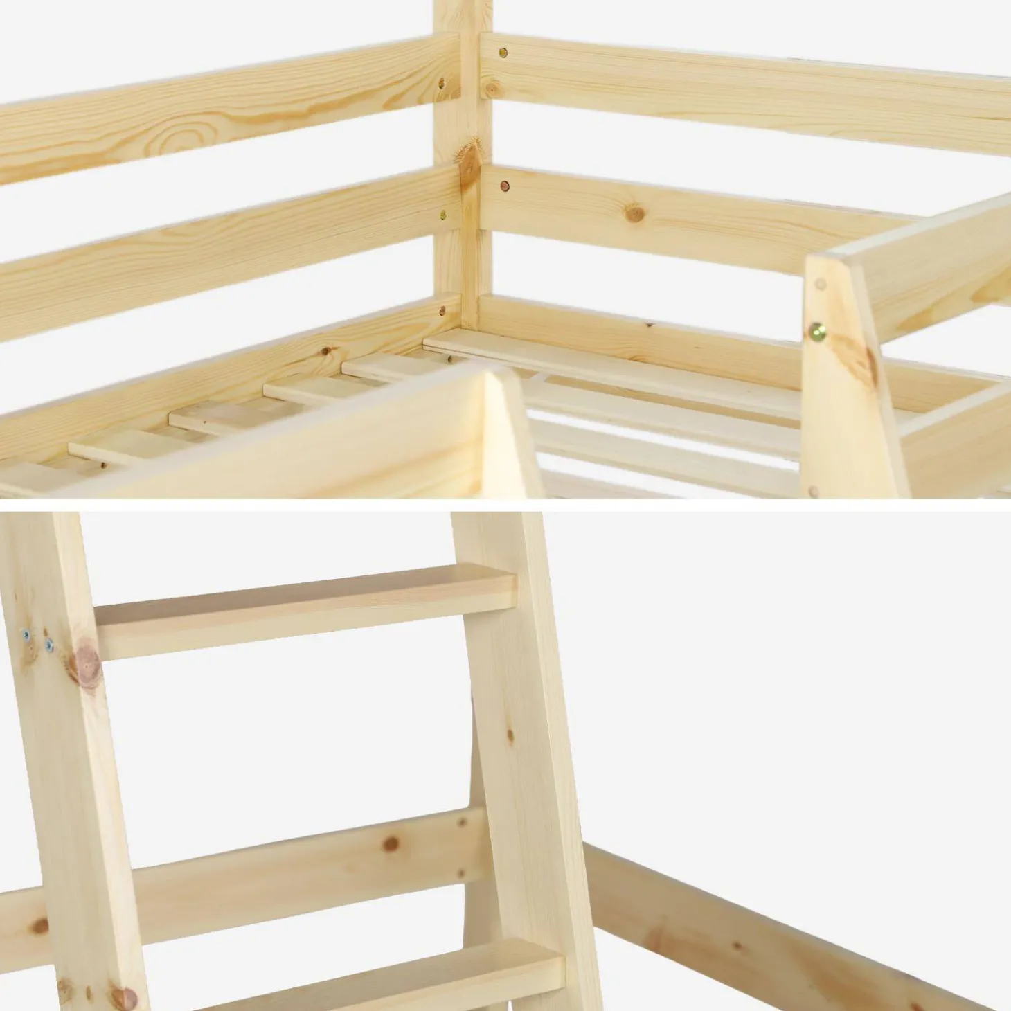 Cama infantil beliche em madeira de pinho natural, 90x190cm