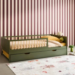 Cama infantil de 190 cm em madeira de pinho com estrado de ripas e gaveta extraível