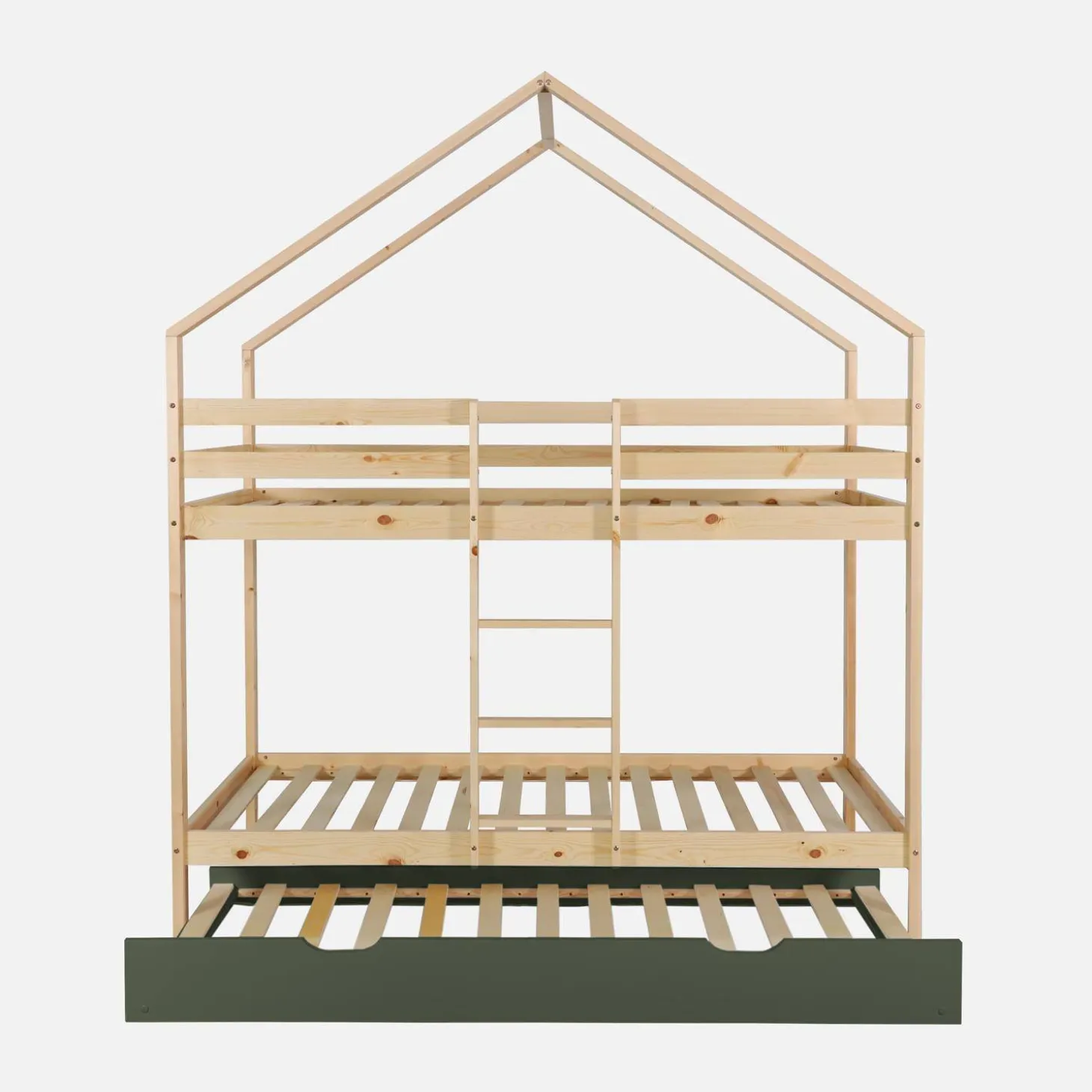 Cama infantil em beliche, 90 x 190 cm em madeira de pinho natural com cama extra