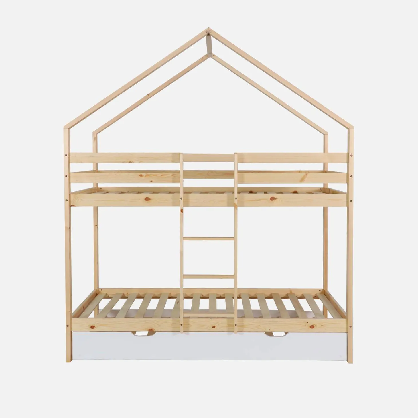 Cama infantil em beliche, 90 x 190 cm em madeira de pinho natural com cama extra