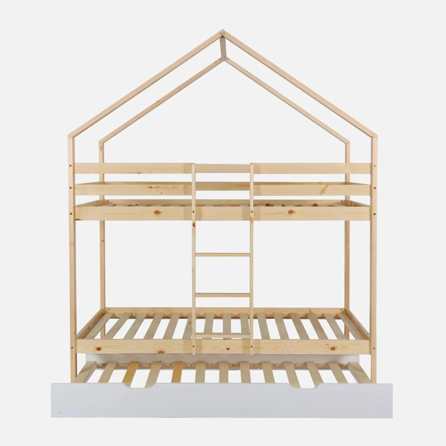 Cama infantil em beliche, 90 x 190 cm em madeira de pinho natural com cama extra