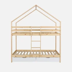Cama infantil em beliche, 90 x 190 cm madeira de pinho natural com gavetas de arrumação