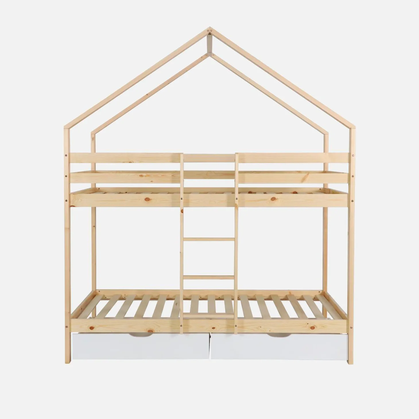 Cama infantil em beliche, 90 x 190 cm madeira de pinho natural com gavetas de arrumação