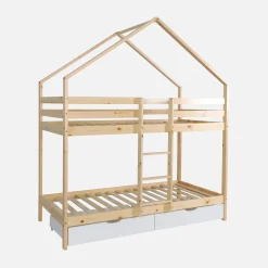 Cama infantil em beliche, 90 x 190 cm madeira de pinho natural com gavetas de arrumação