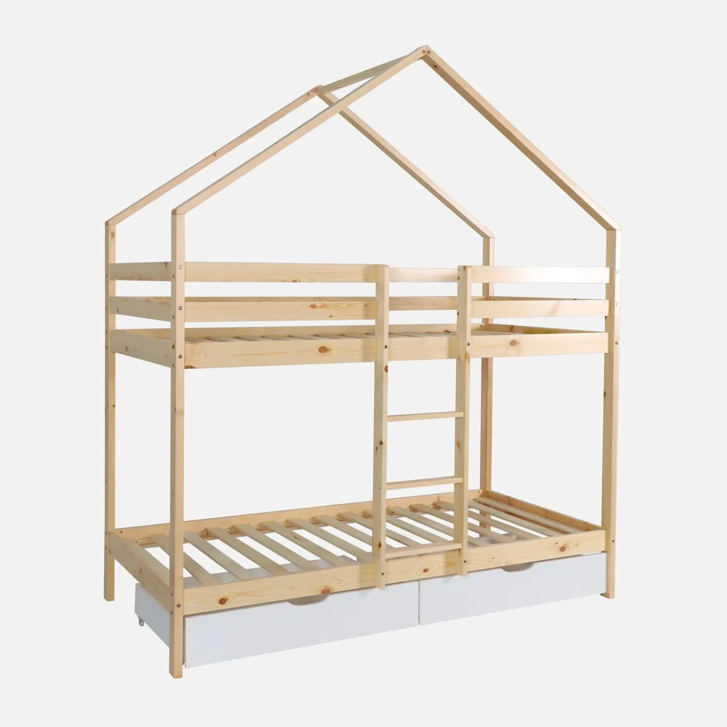 Cama infantil em beliche, 90 x 190 cm madeira de pinho natural com gavetas de arrumação