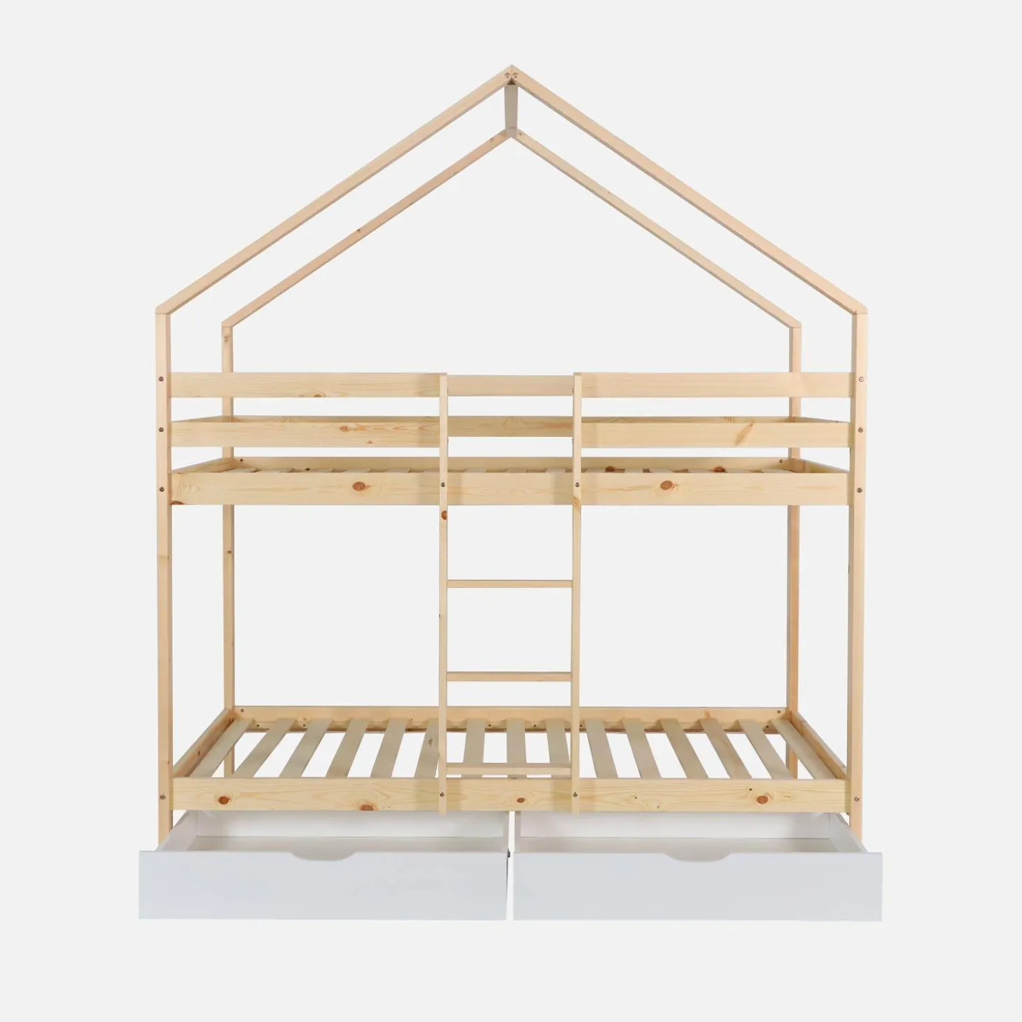 Cama infantil em beliche, 90 x 190 cm madeira de pinho natural com gavetas de arrumação