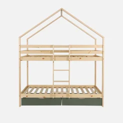 Cama infantil em beliche, 90 x 190 cm madeira de pinho natural com gavetas de arrumação