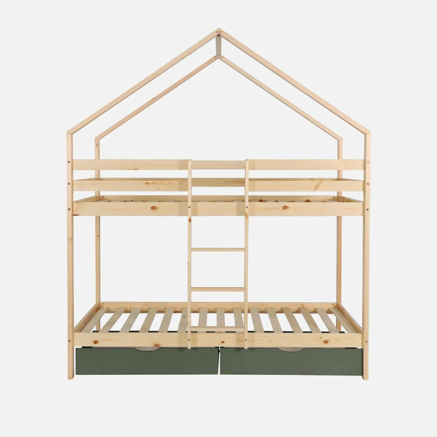 Cama infantil em beliche, 90 x 190 cm madeira de pinho natural com gavetas de arrumação
