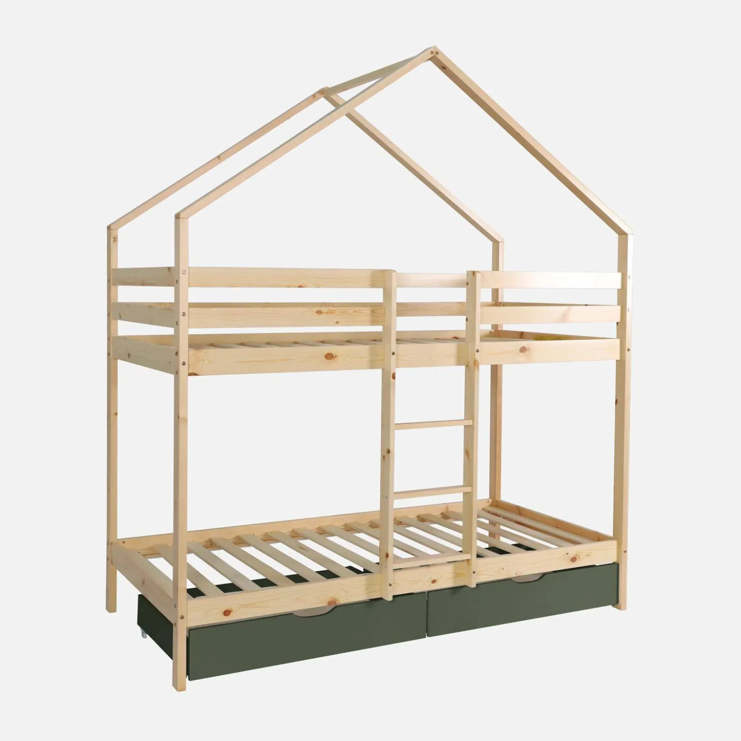 Cama infantil em beliche, 90 x 190 cm madeira de pinho natural com gavetas de arrumação