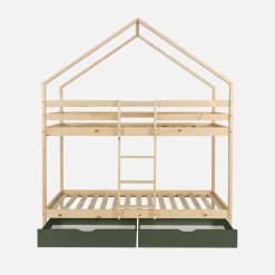 Cama infantil em beliche, 90 x 190 cm madeira de pinho natural com gavetas de arrumação
