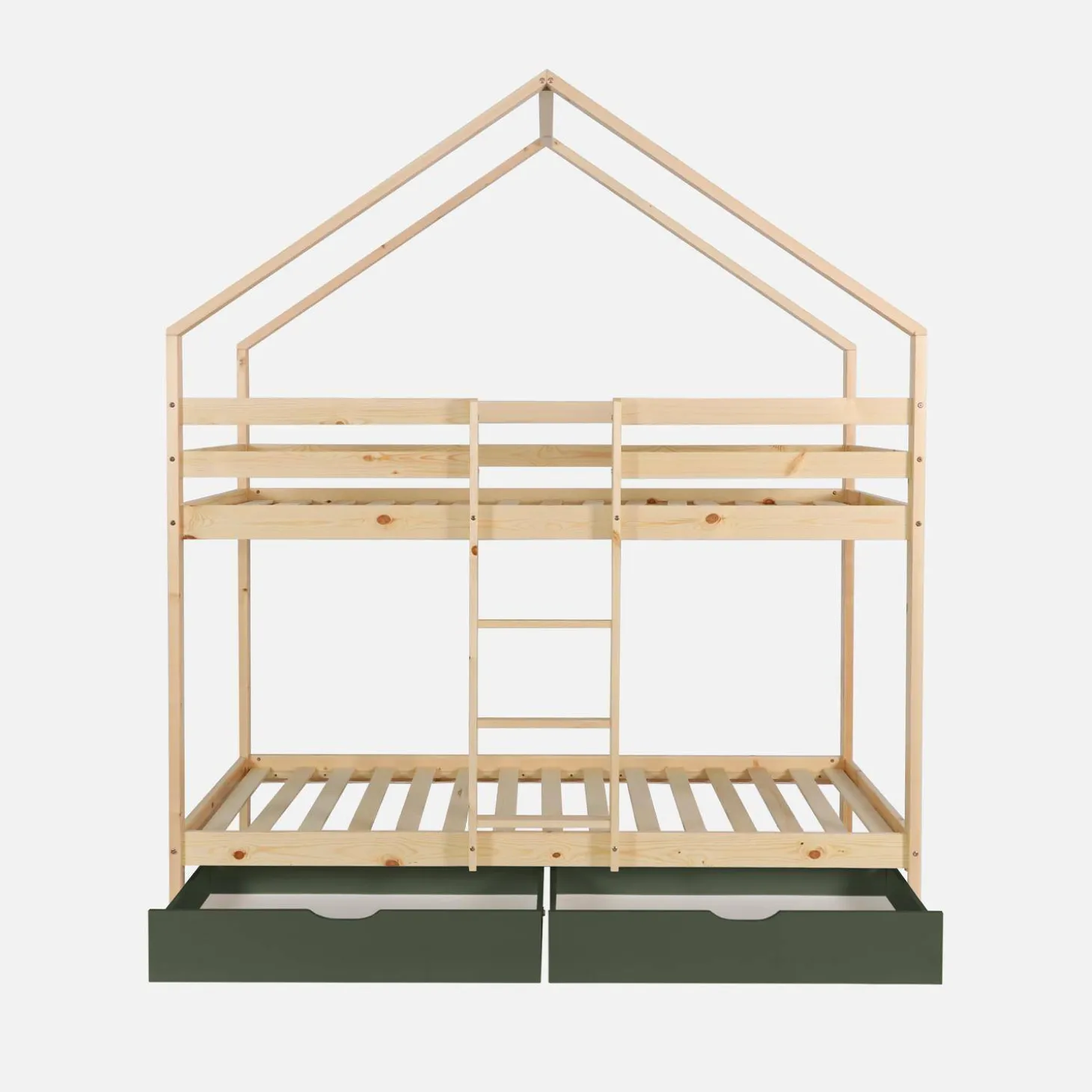 Cama infantil em beliche, 90 x 190 cm madeira de pinho natural com gavetas de arrumação