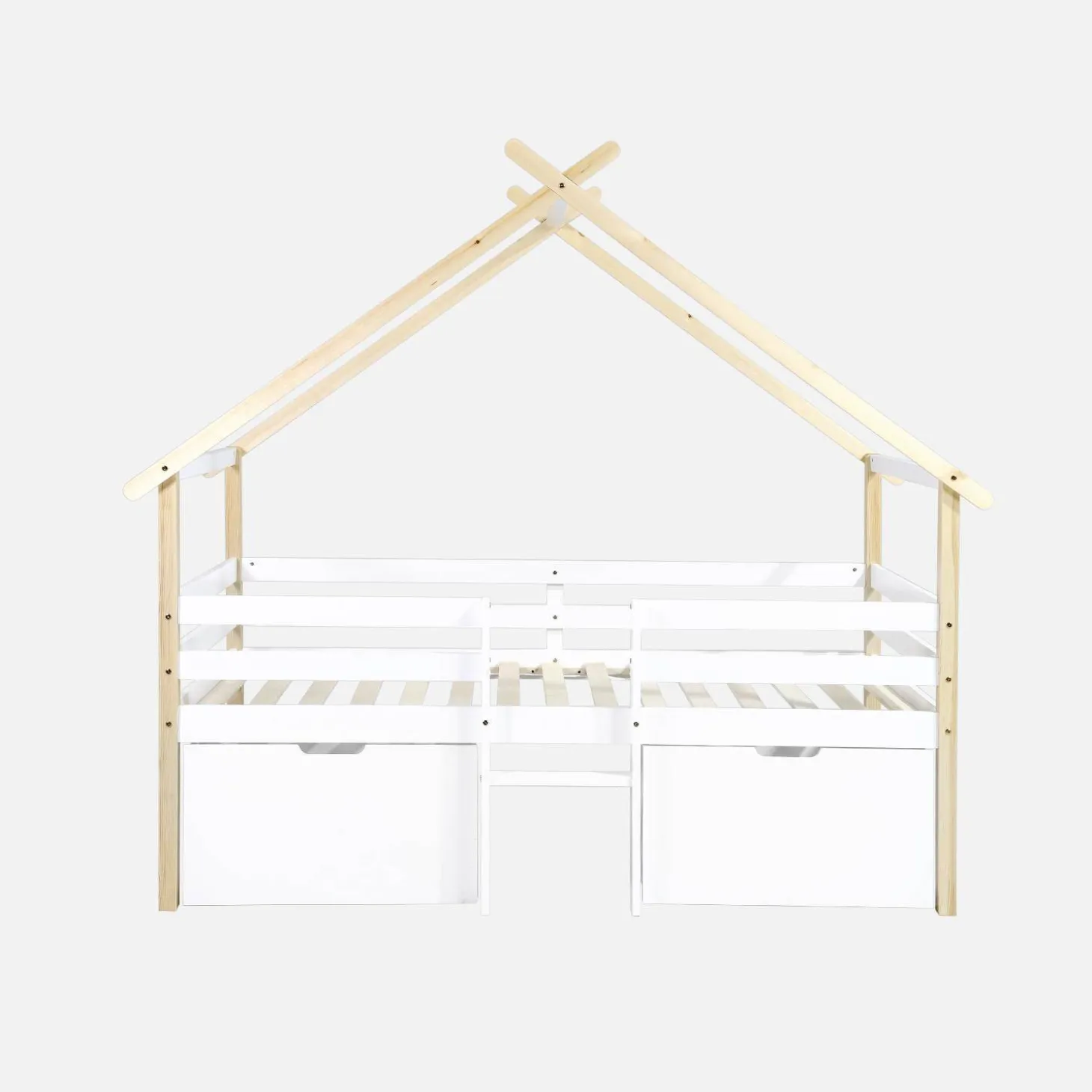 Cama infantil em madeira de pinho com ripas incluídas e 2 gavetas