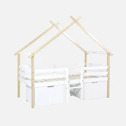 Cama infantil em madeira de pinho com ripas incluídas e 2 gavetas