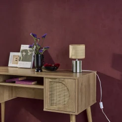 Candeeiro de mesa de cerâmica com abajaur de efeito rattan
