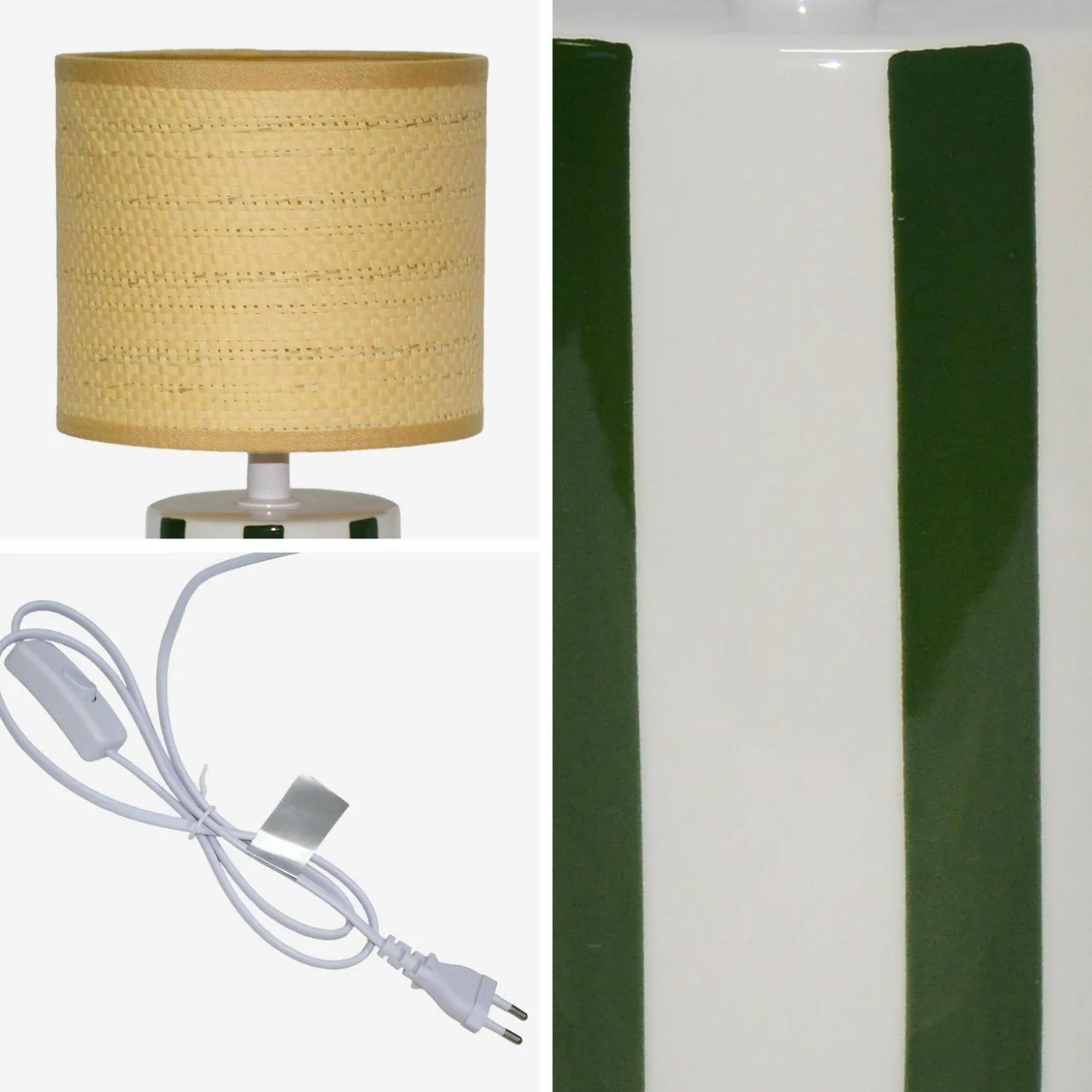 Candeeiro de mesa de cerâmica com abajaur de efeito rattan