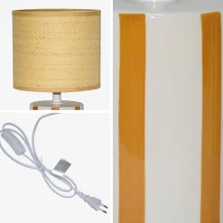 Candeeiro de mesa de cerâmica com abajaur de efeito rattan